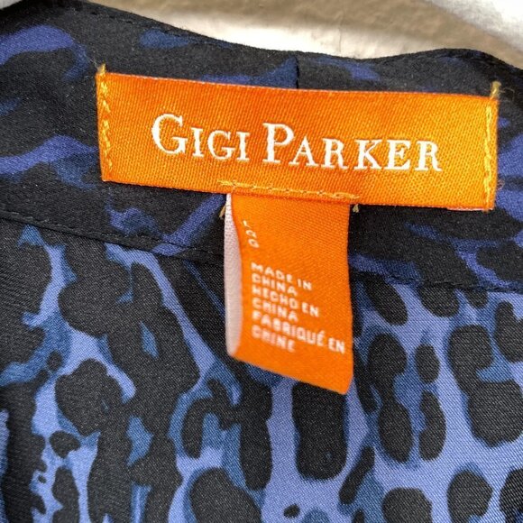 Gigi Parker Size L‎ Navy  Leopard Eclipse Tiered Long Sleeve Pullover Dress - Picture 5 of 7